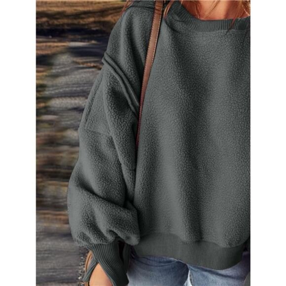 Round Neck Dropped Shoulder Sweatshirt - Picture 10 of 16